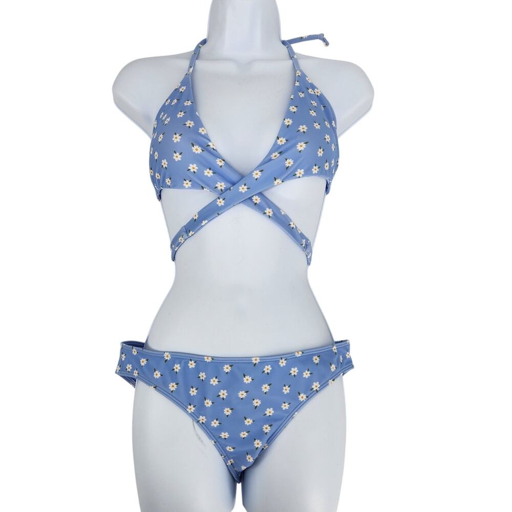 Hollister Blue Daisy Print Bikini Set Size Small Bathing suit Swim